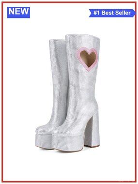 Womens Knee High Chunky Platform Heeled Boots Wide Calf Handmade Party
